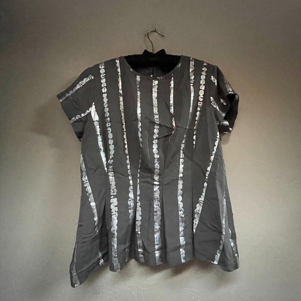 Bitte Kai Rand Womens Short Sleeve Gray Silver Metallic Striped Top Blouse Sz 36